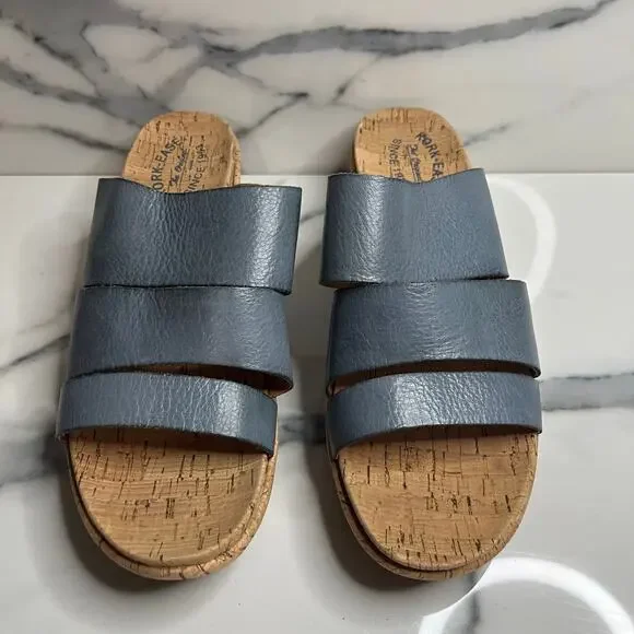 Kork-Ease | EUC Women's Blue Leather Slip-On Comfort Menzie Wedge Sandals Sz 10 - Picture 2 of 6
